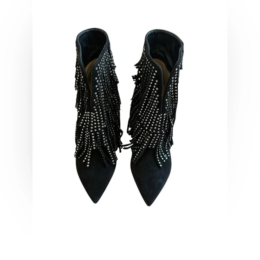 Sergio Rossi Black Ankle Boots with Silver Fringe - Picture 7 of 16
